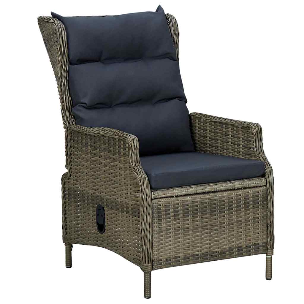 Tuinstoel verstelbaar met kussens poly rattan bruin