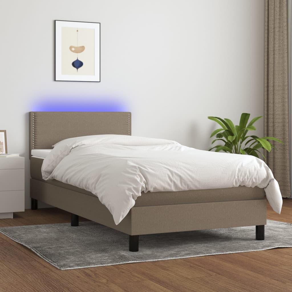 Boxspring met matras en LED stof taupe 80x200 cm – afbeelding 1