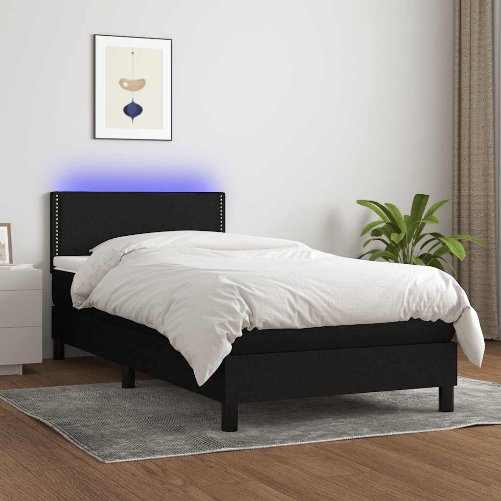 Boxspring met matras en LED stof zwart 100x200 cm – afbeelding 1