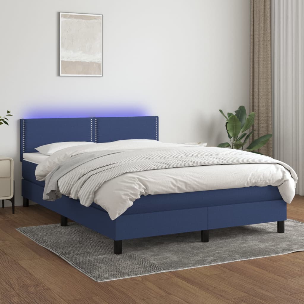 Boxspring met matras en LED stof blauw 140x200 cm – afbeelding 1