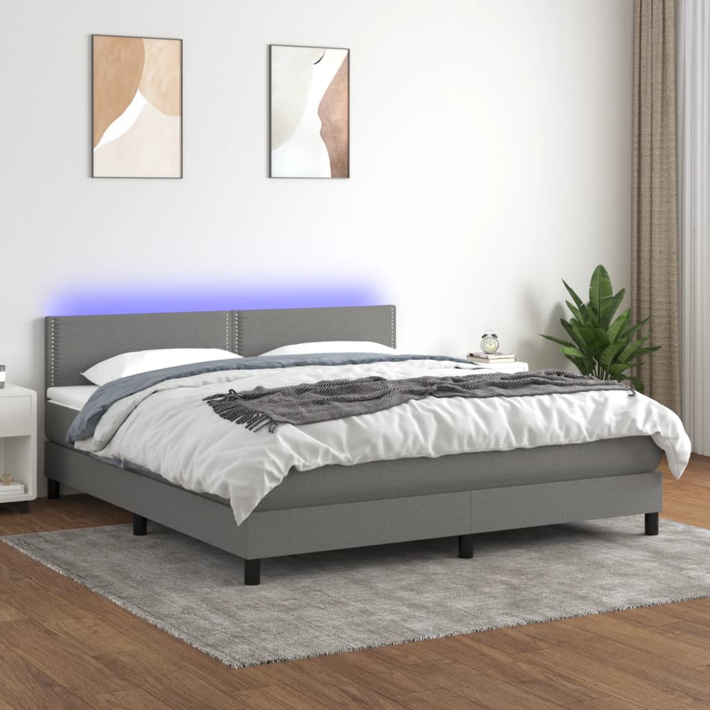 Boxspring met matras en LED stof donkergrijs 180x200 cm – afbeelding 1