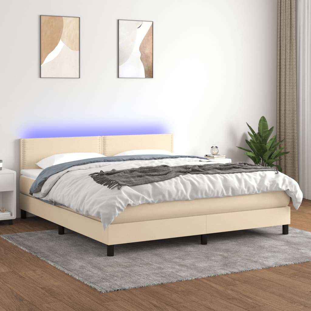 Boxspring met matras en LED stof crèmekleurig 180x200 cm – afbeelding 1