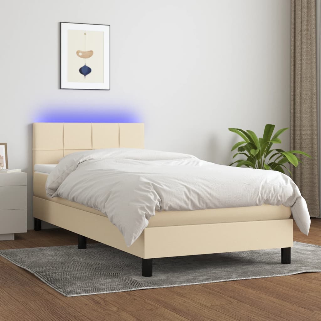 Boxspring met matras en LED stof crèmekleurig 80x200 cm – afbeelding 1
