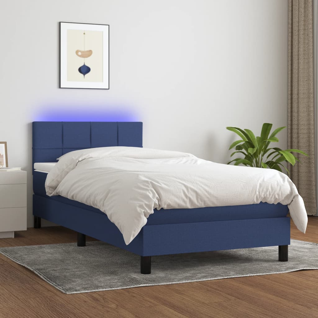 Boxspring met matras en LED stof blauw 80x200 cm – afbeelding 1