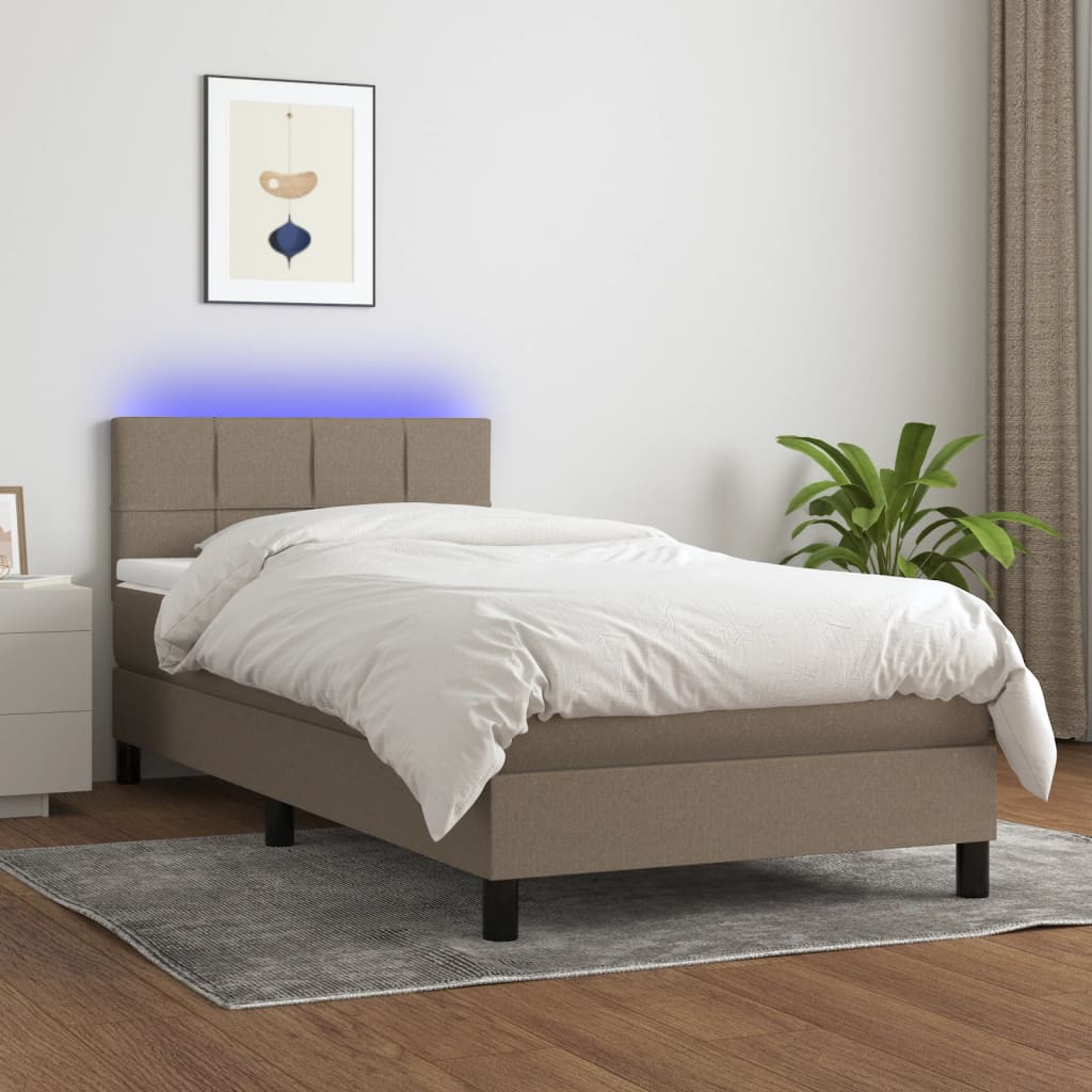 Boxspring met matras en LED stof taupe 100x200 cm – afbeelding 1