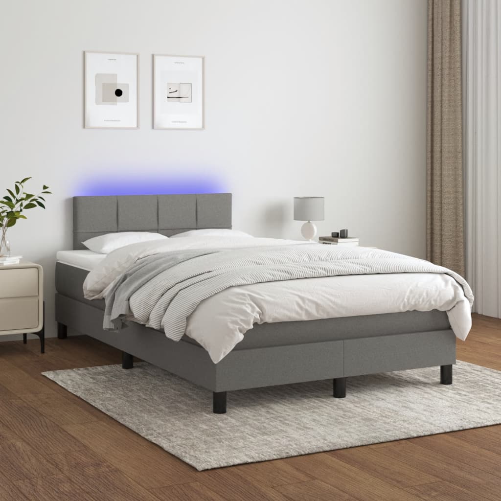 Boxspring met matras en LED stof donkergrijs 120x200 cm – afbeelding 1