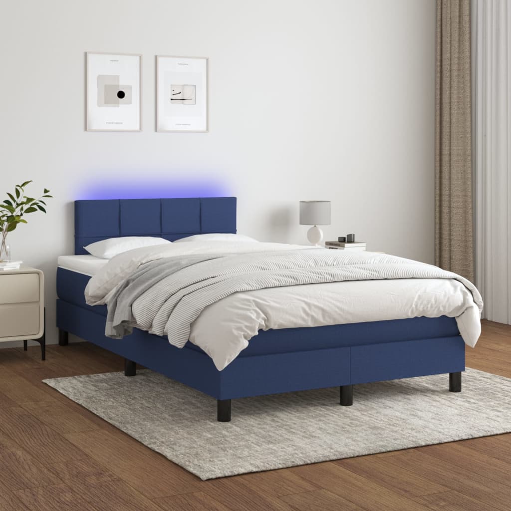 Boxspring met matras en LED stof blauw 120x200 cm – afbeelding 1