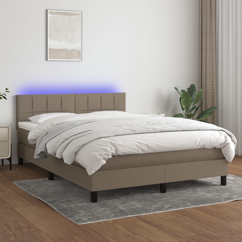 Boxspring met matras en LED stof taupe 140x190 cm – afbeelding 1