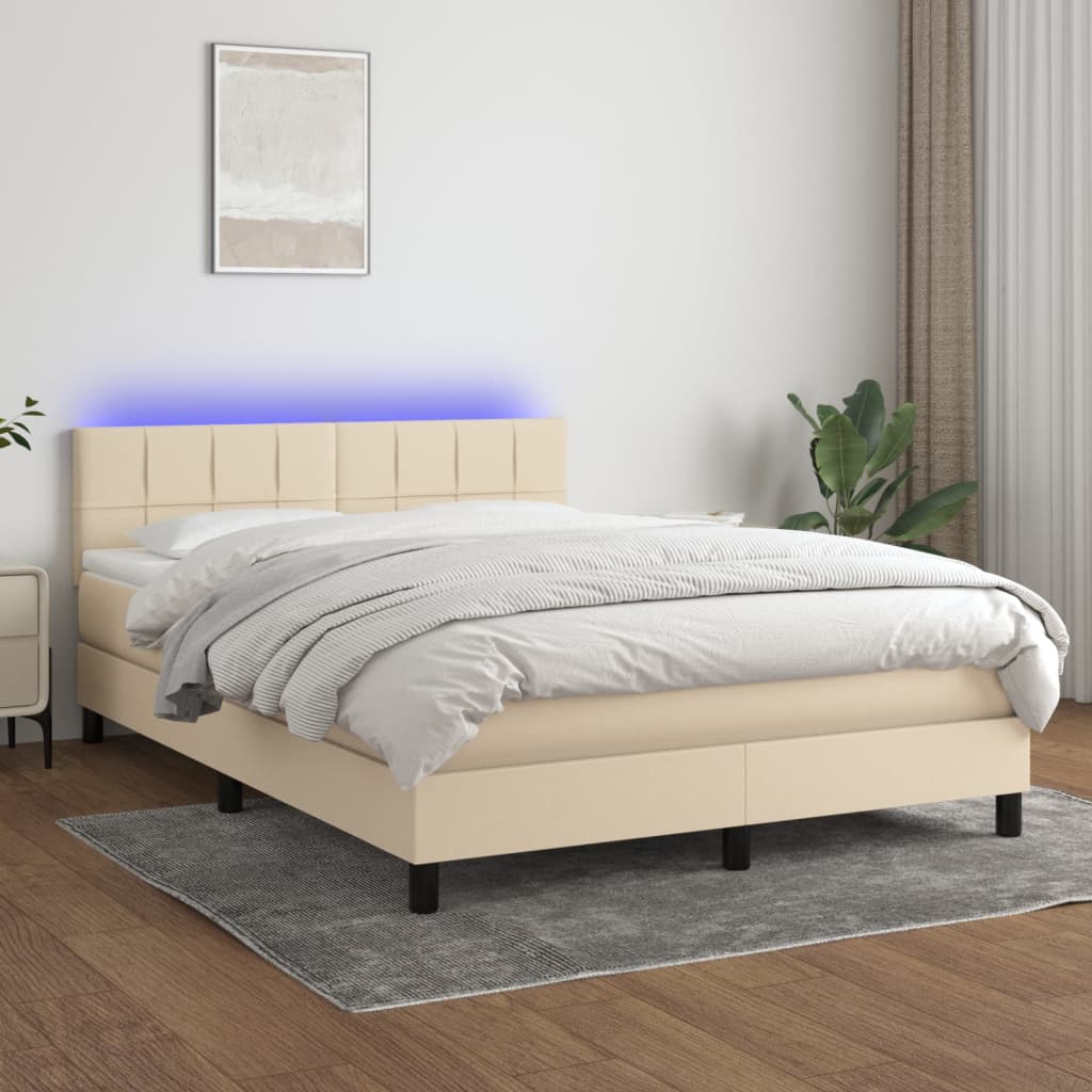 Boxspring met matras en LED stof crèmekleurig 140x190 cm – afbeelding 1