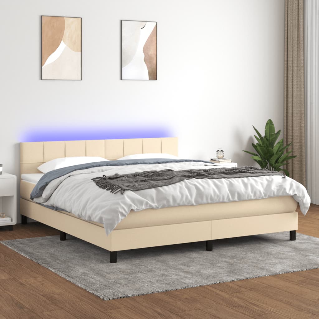 Boxspring met matras en LED stof crèmekleurig 160x200 cm – afbeelding 1