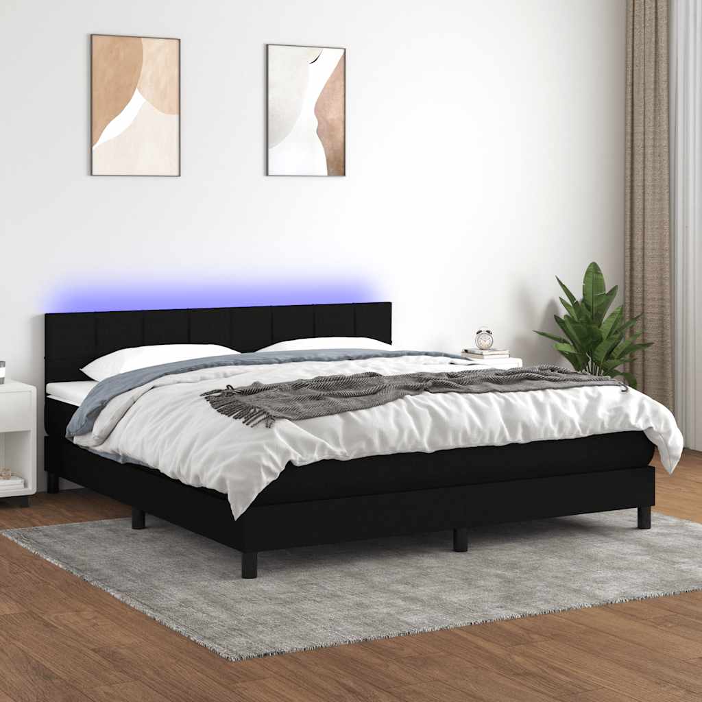 Boxspring met matras en LED stof zwart 180x200 cm – afbeelding 1