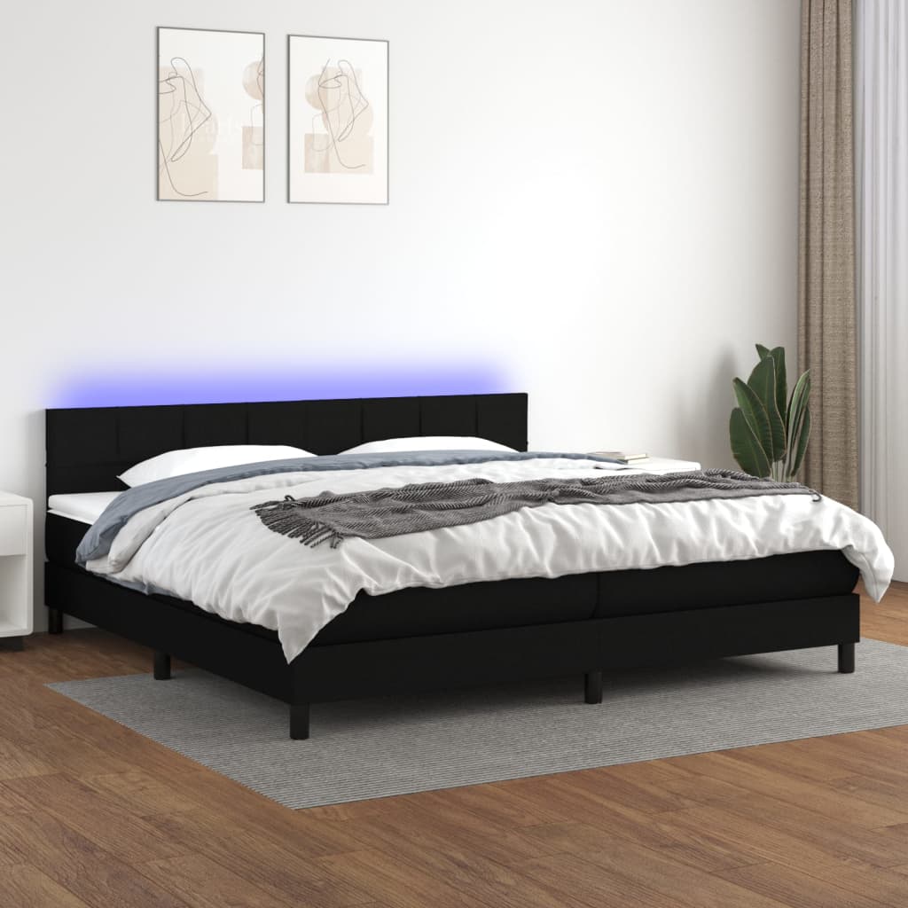 Boxspring met matras en LED stof zwart 200x200 cm – afbeelding 1