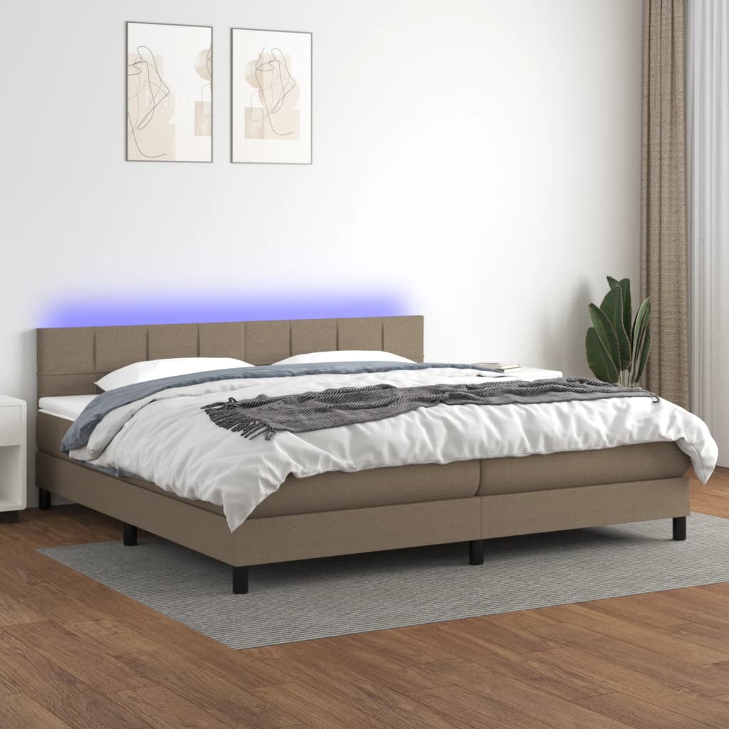 Boxspring met matras en LED stof taupe 200x200 cm – afbeelding 1