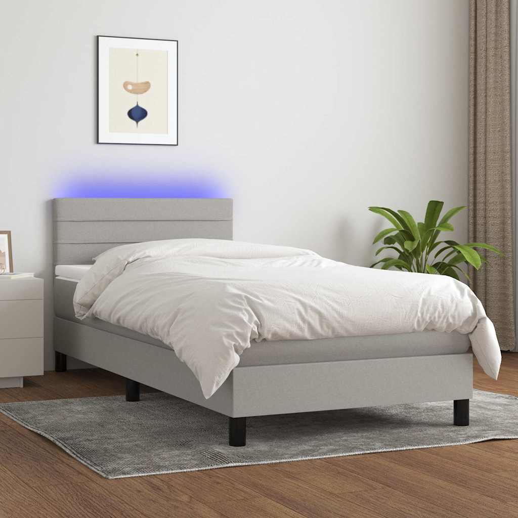 Boxspring met matras en LED stof lichtgrijs 80x200 cm – afbeelding 1
