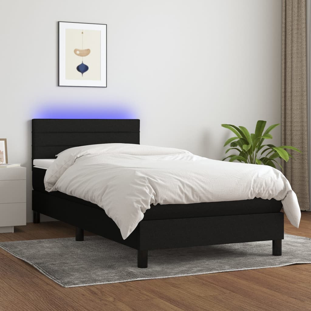 Boxspring met matras en LED stof zwart 90x190 cm – afbeelding 1