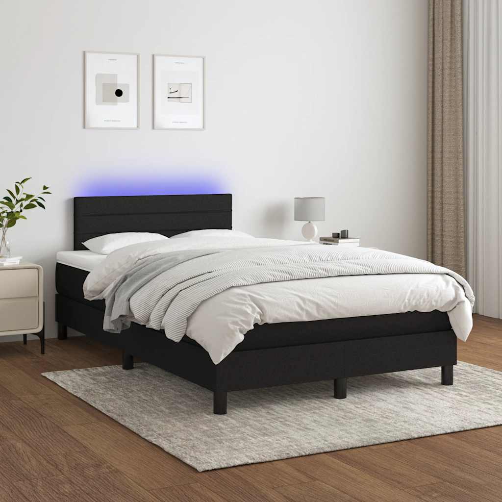 Boxspring met matras en LED stof zwart 120x200 cm – afbeelding 1