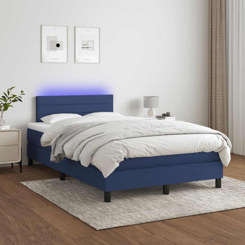 Boxspring met matras en LED stof blauw 120x200 cm – afbeelding 1