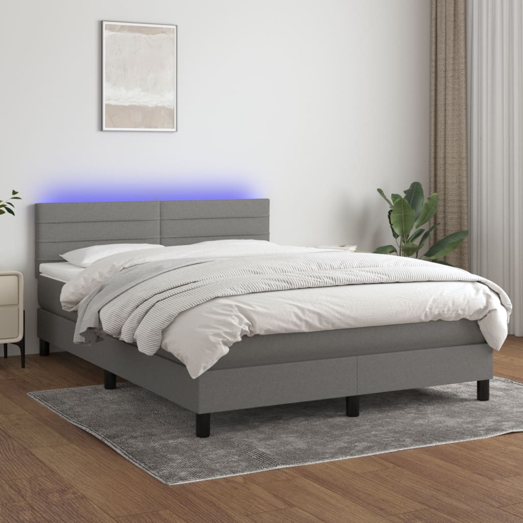 Boxspring met matras en LED stof donkergrijs 140x190 cm – afbeelding 1
