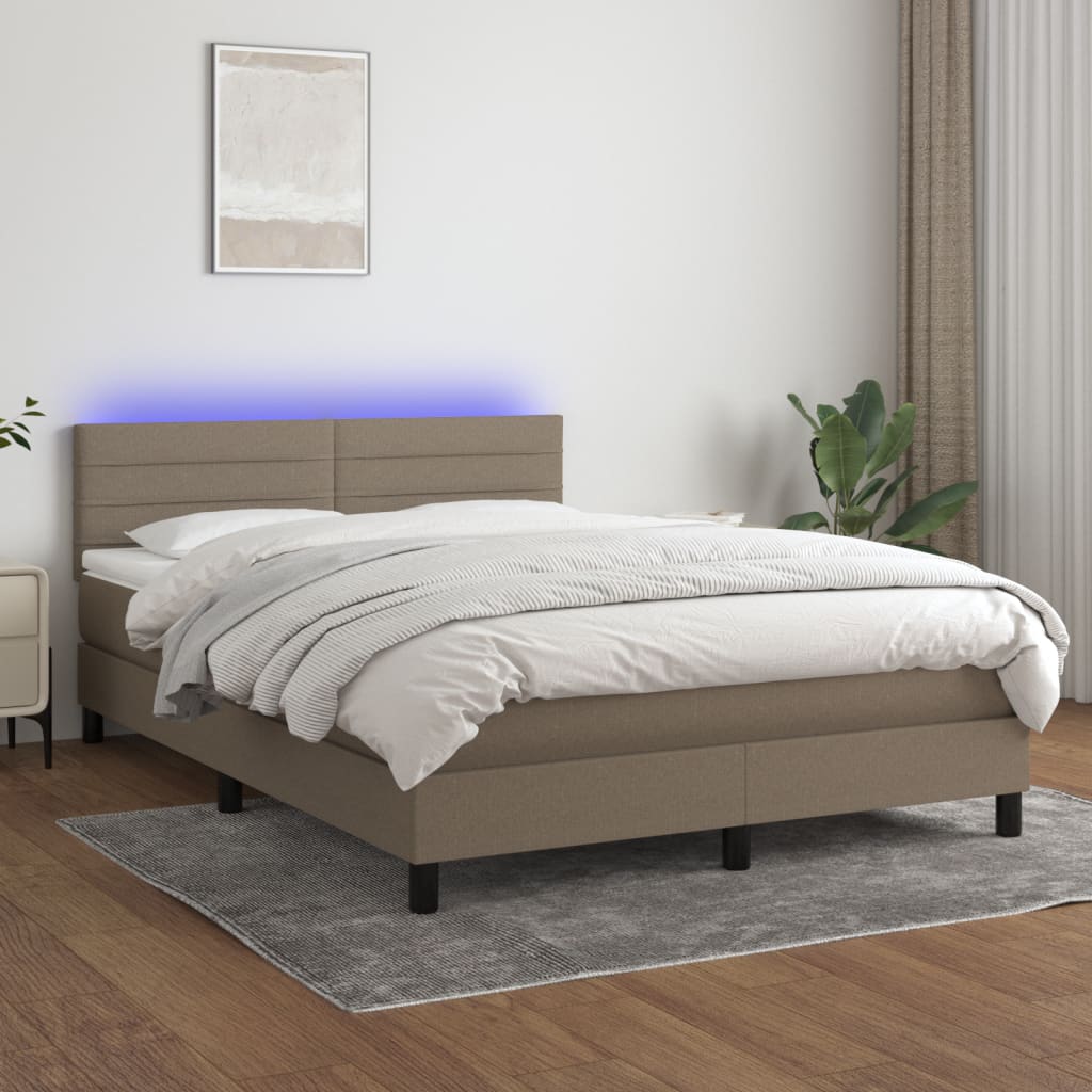 Boxspring met matras en LED stof taupe 140x190 cm – afbeelding 1