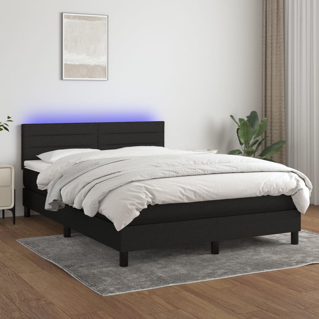 Boxspring met matras en LED stof zwart 140x200 cm – afbeelding 1