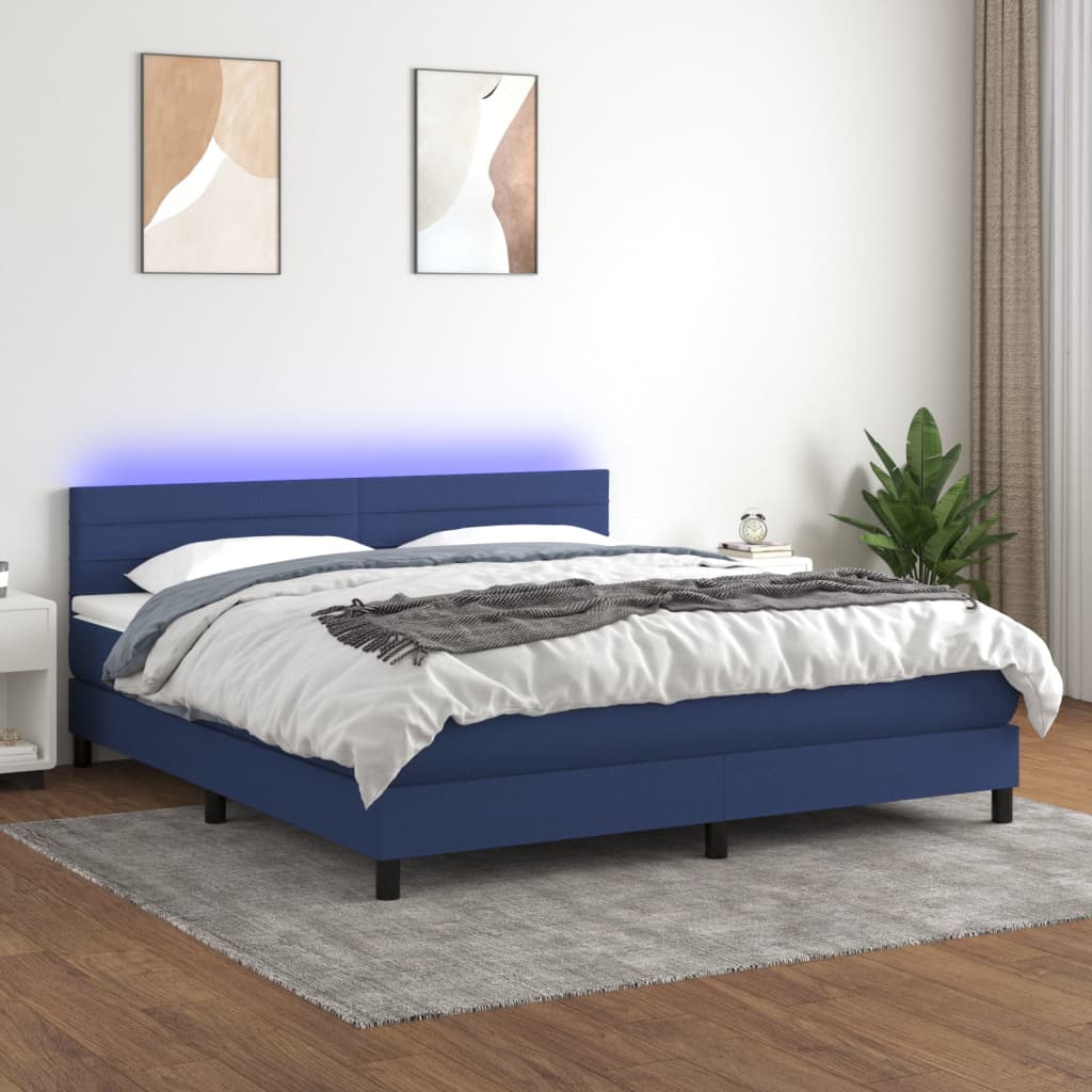 Boxspring met matras en LED stof blauw 160x200 cm – afbeelding 1