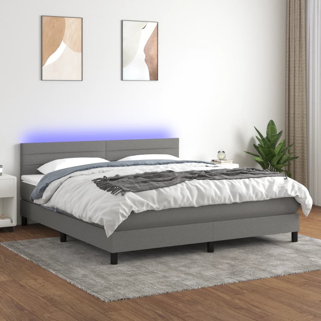 Boxspring met matras en LED stof donkergrijs 180x200 cm