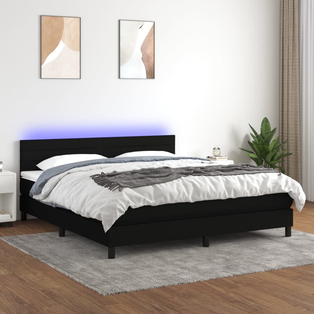Boxspring met matras en LED stof zwart 180x200 cm – afbeelding 1