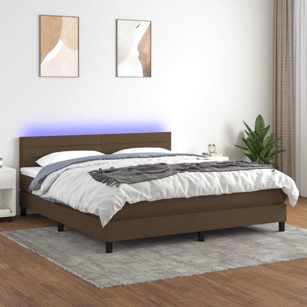 Boxspring met matras en LED stof donkerbruin 180x200 cm – afbeelding 1