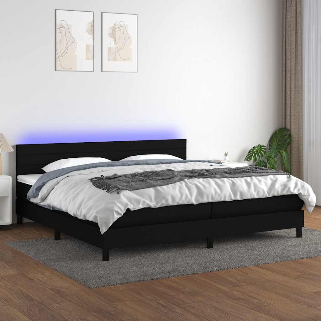 Boxspring met matras en LED stof zwart 200x200 cm – afbeelding 1
