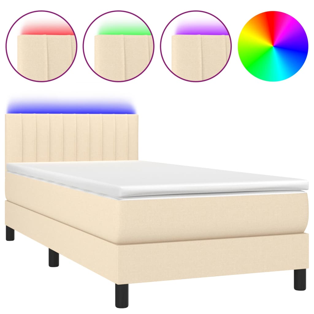 Boxspring met matras en LED stof crèmekleurig 90x190 cm – afbeelding 2