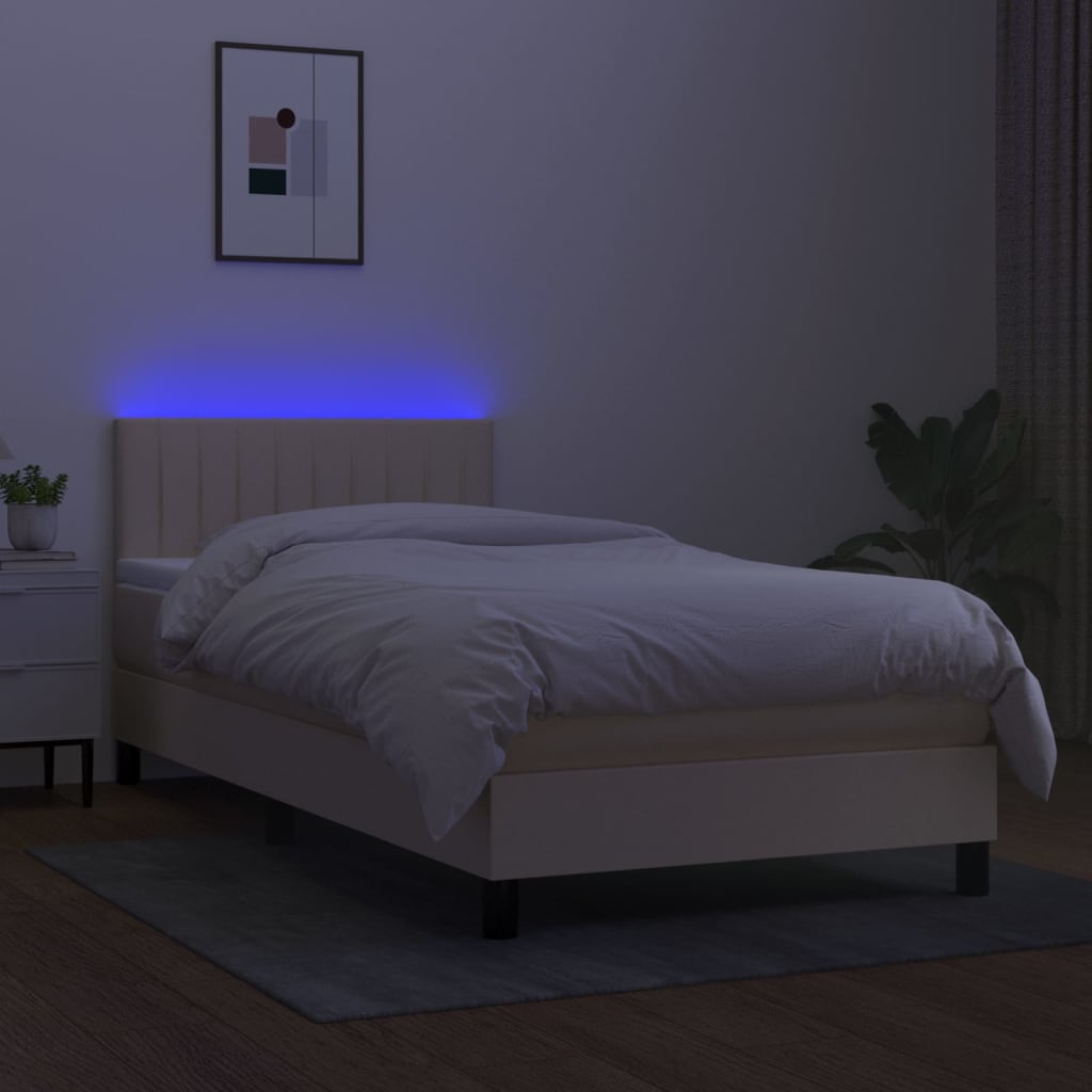 Boxspring met matras en LED stof crèmekleurig 90x190 cm – afbeelding 4
