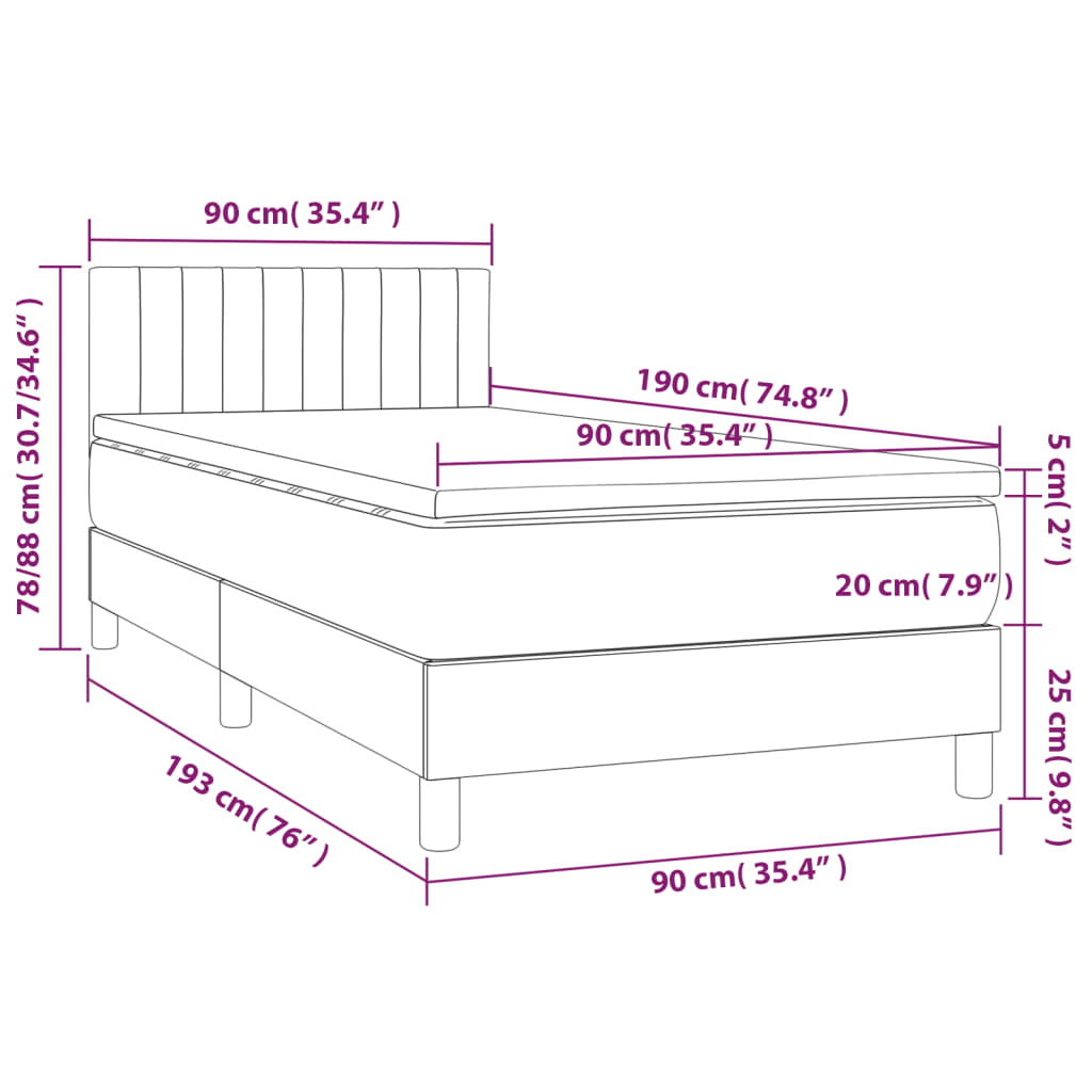 Boxspring met matras en LED stof crèmekleurig 90x190 cm – afbeelding 8