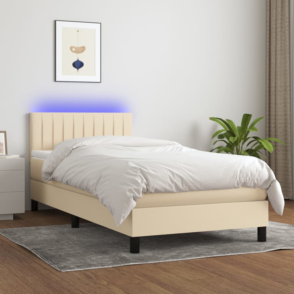 Boxspring met matras en LED stof crèmekleurig 100x200 cm – afbeelding 1