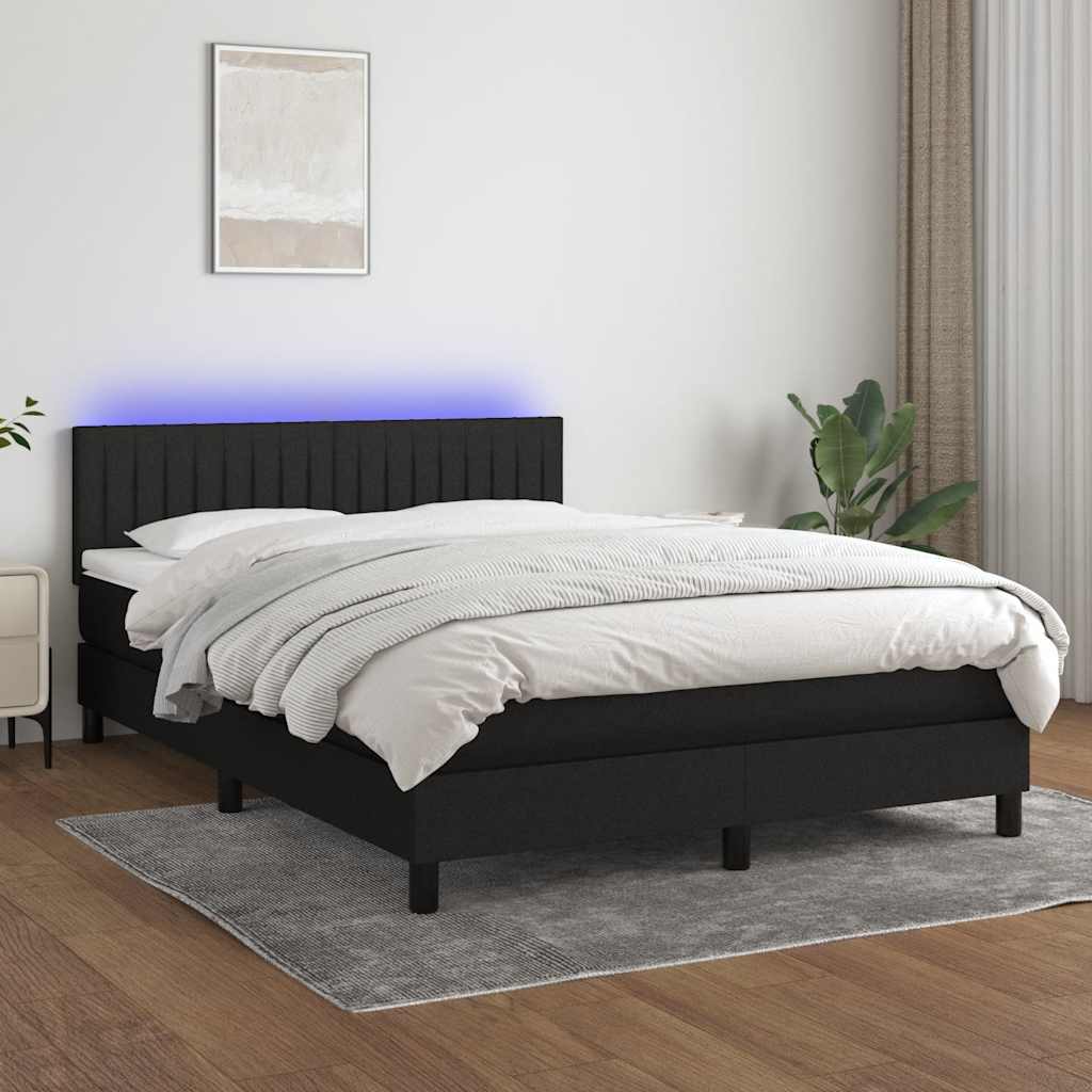 Boxspring met matras en LED stof zwart 140x190 cm – afbeelding 1