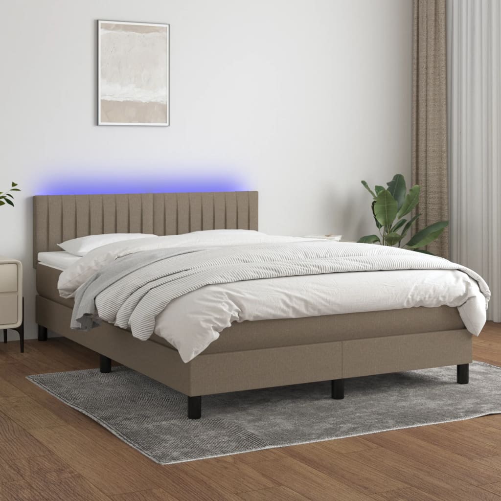Boxspring met matras en LED stof taupe 140x200 cm – afbeelding 1