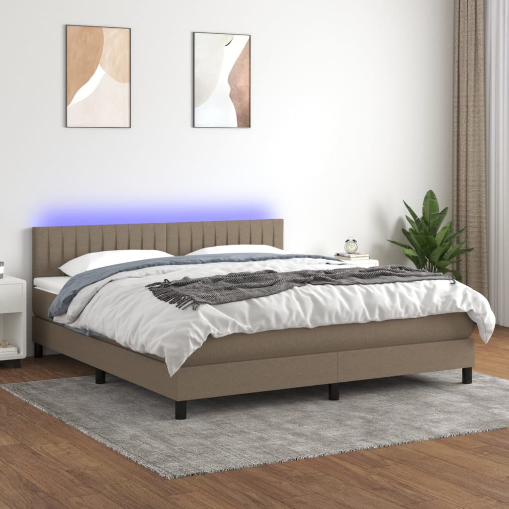 Boxspring met matras en LED stof taupe 160x200 cm – afbeelding 1
