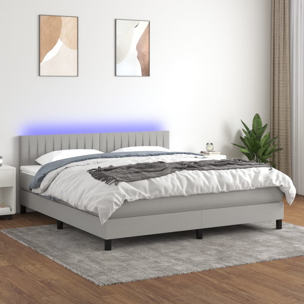 Boxspring met matras en LED stof lichtgrijs 180x200 cm – afbeelding 1