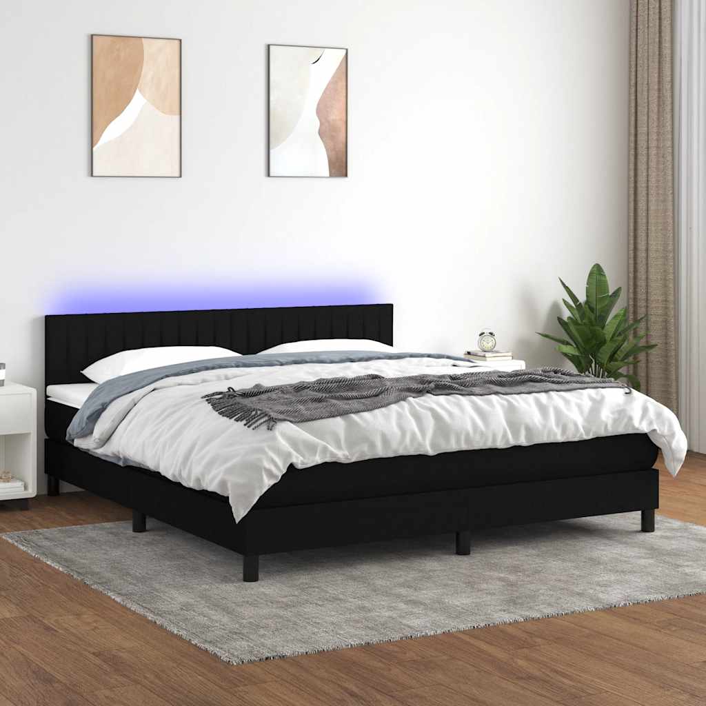 Boxspring met matras en LED stof zwart 180x200 cm – afbeelding 1