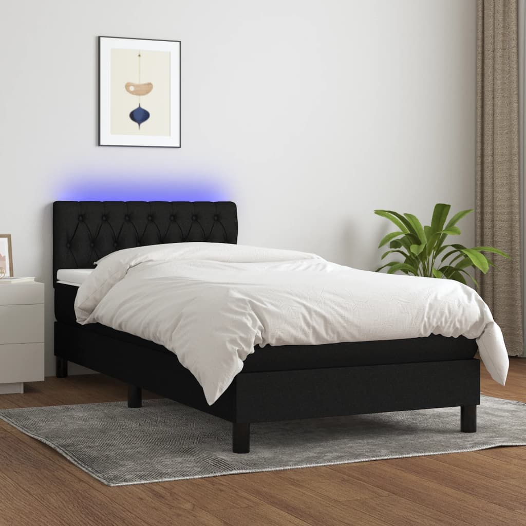 Boxspring met matras en LED stof zwart 90x190 cm – afbeelding 1