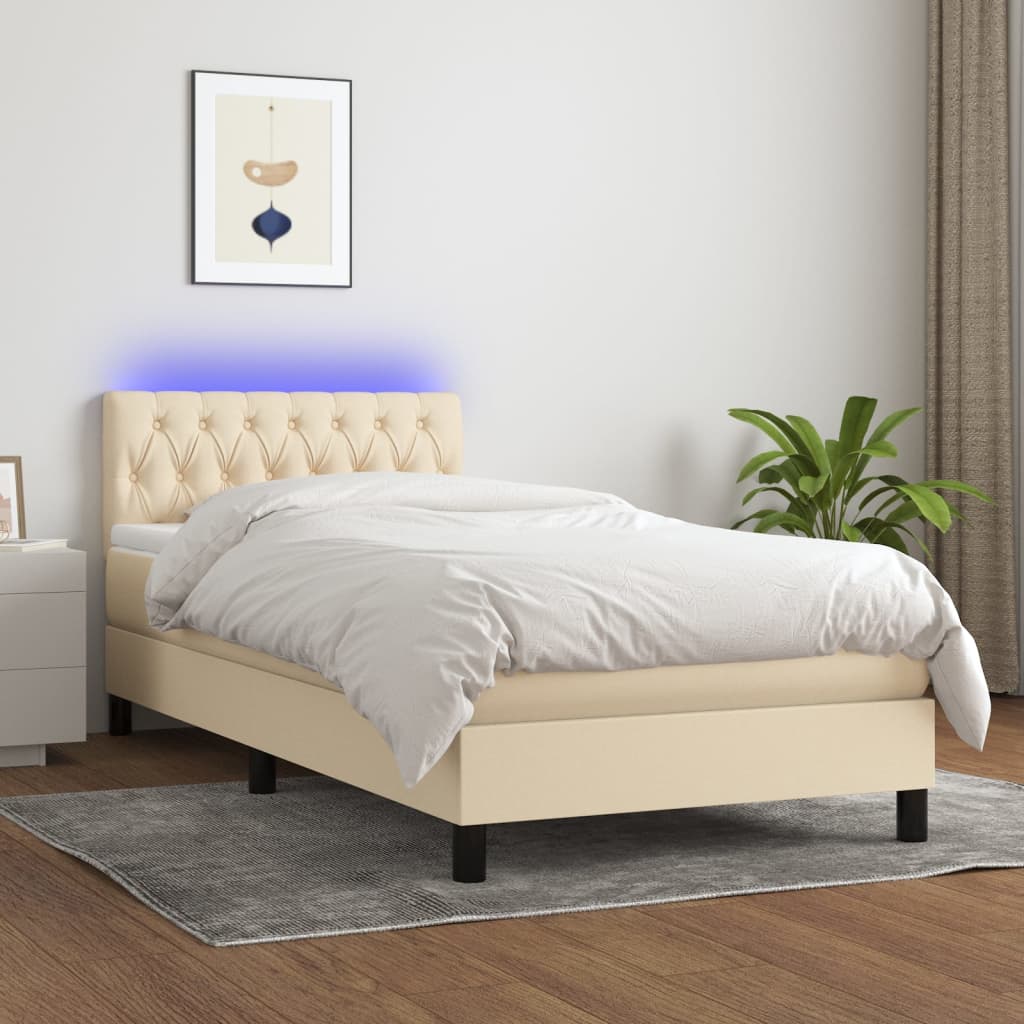 Boxspring met matras en LED stof crèmekleurig 80x200 cm – afbeelding 1