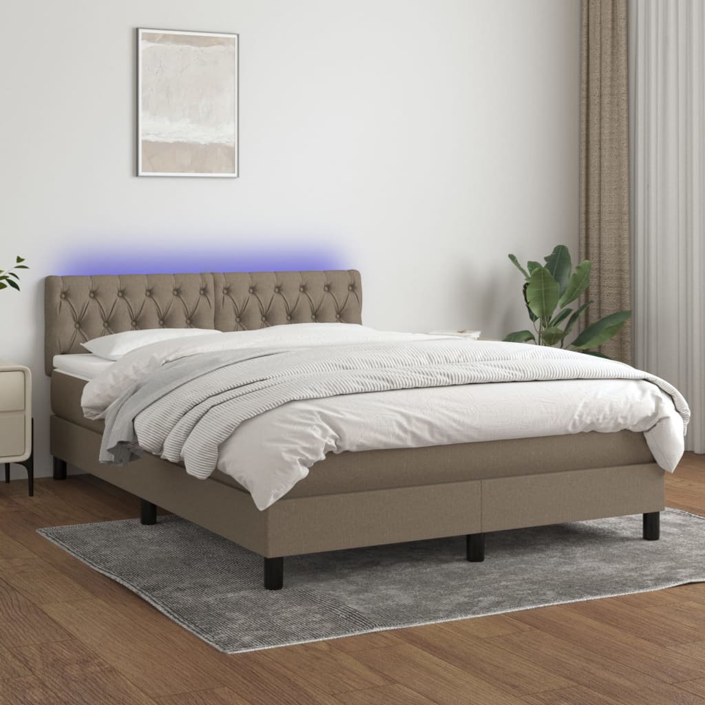 Boxspring met matras en LED stof taupe 140x190 cm – afbeelding 1