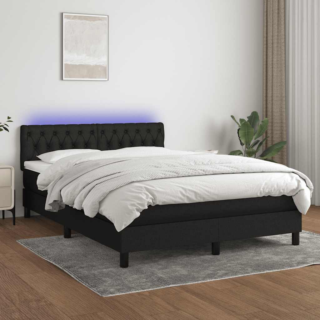 Boxspring met matras en LED stof zwart 140x200 cm – afbeelding 1