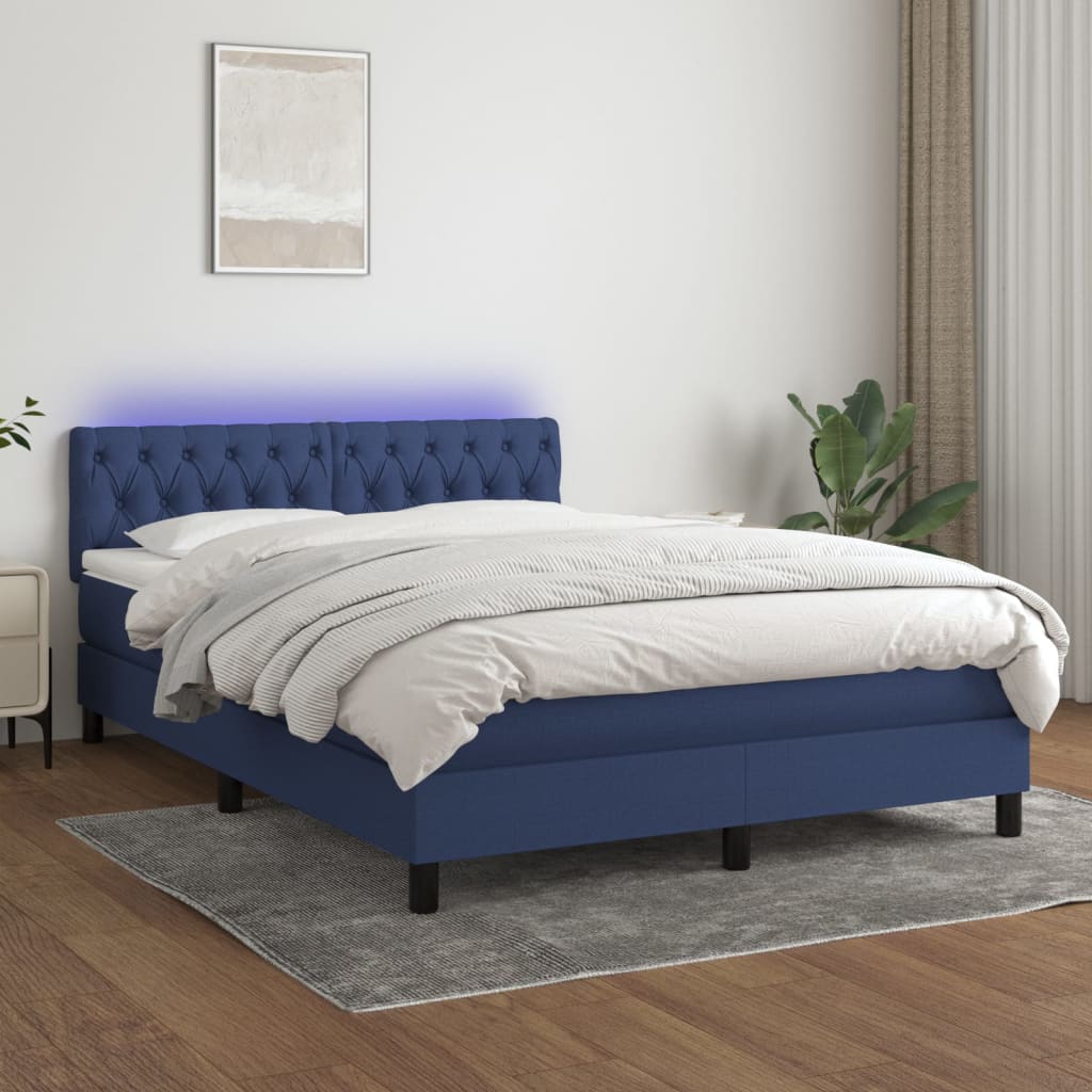 Boxspring met matras en LED stof blauw 140x200 cm – afbeelding 1