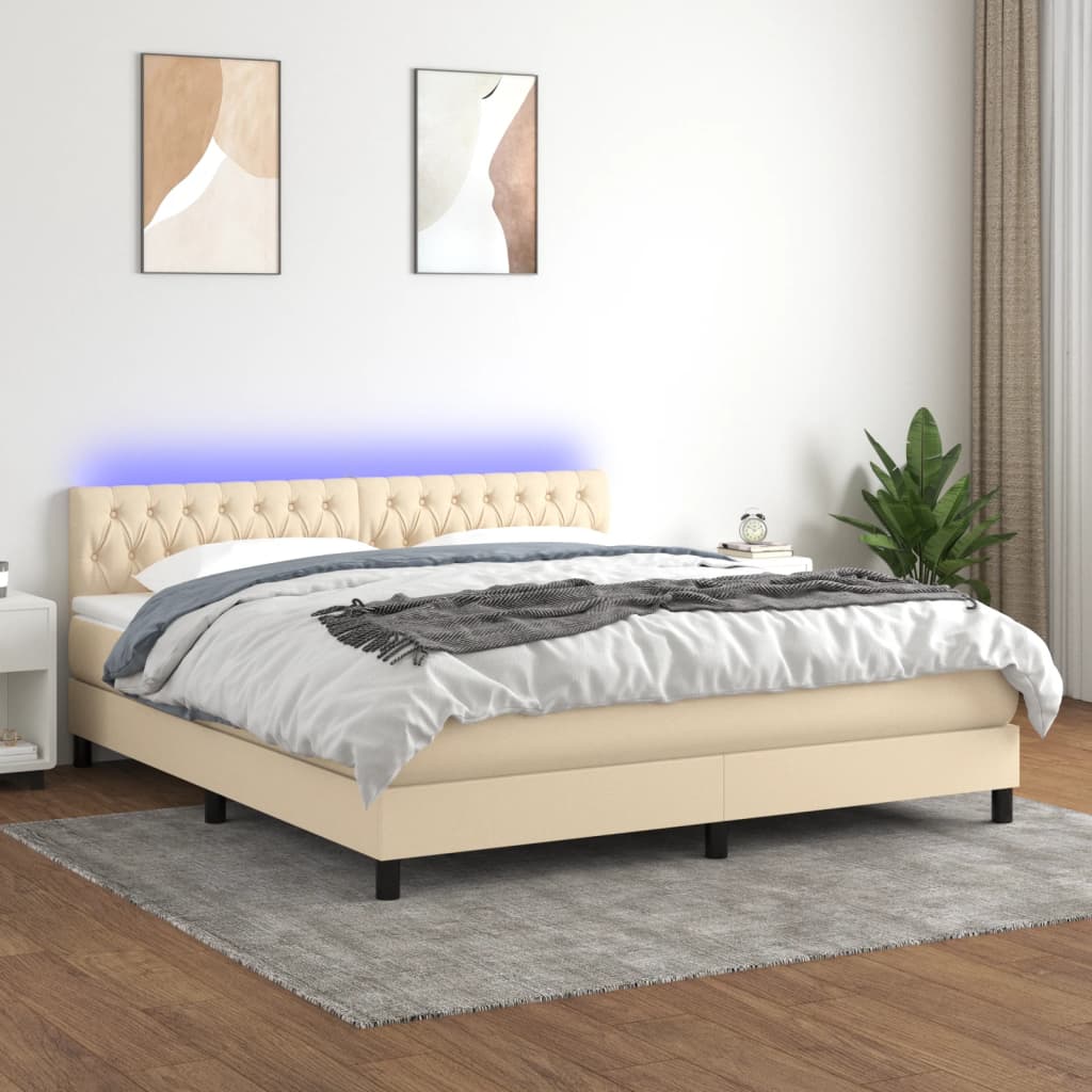 Boxspring met matras en LED stof crèmekleurig 160x200 cm – afbeelding 1
