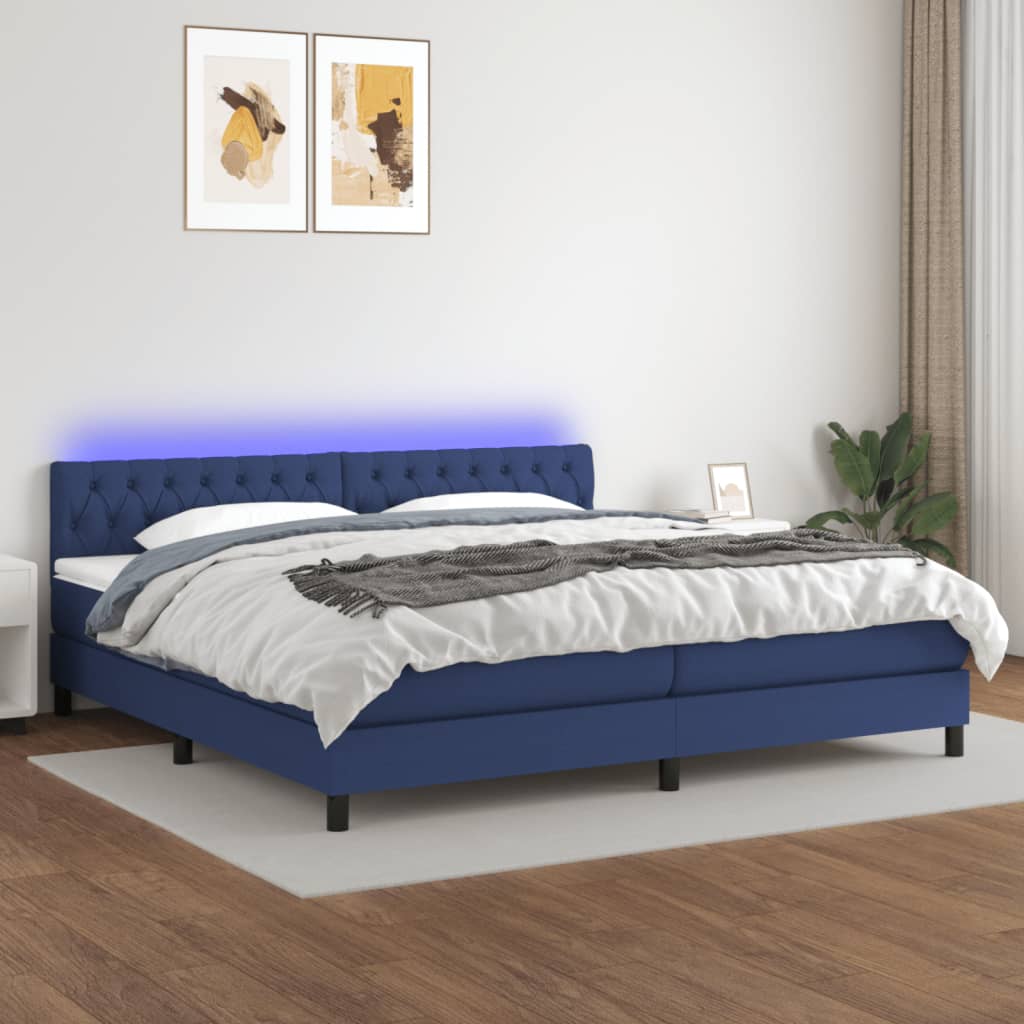 Boxspring met matras en LED stof blauw 200x200 cm – afbeelding 1
