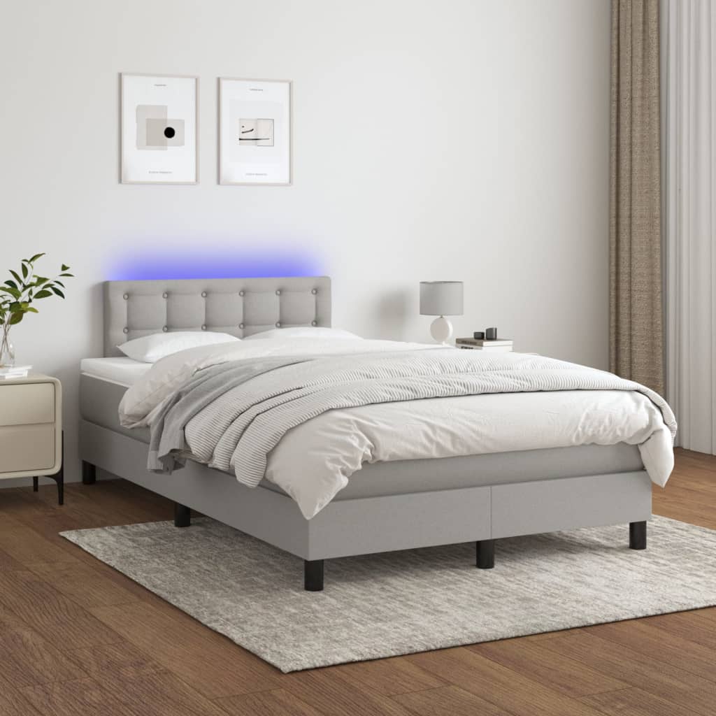 Boxspring met matras en LED stof lichtgrijs 120x200 cm – afbeelding 1