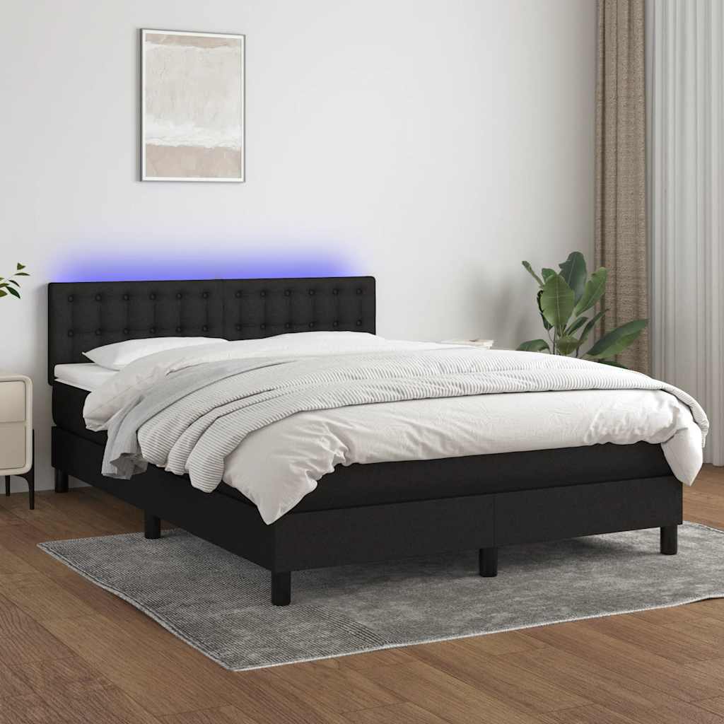 Boxspring met matras en LED stof zwart 140x190 cm – afbeelding 1