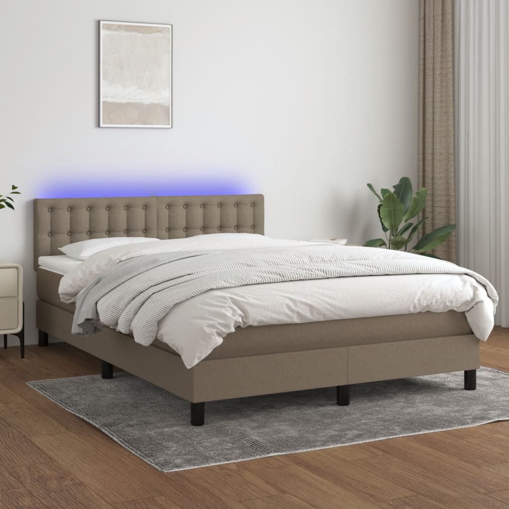 Boxspring met matras en LED stof taupe 140x190 cm – afbeelding 1
