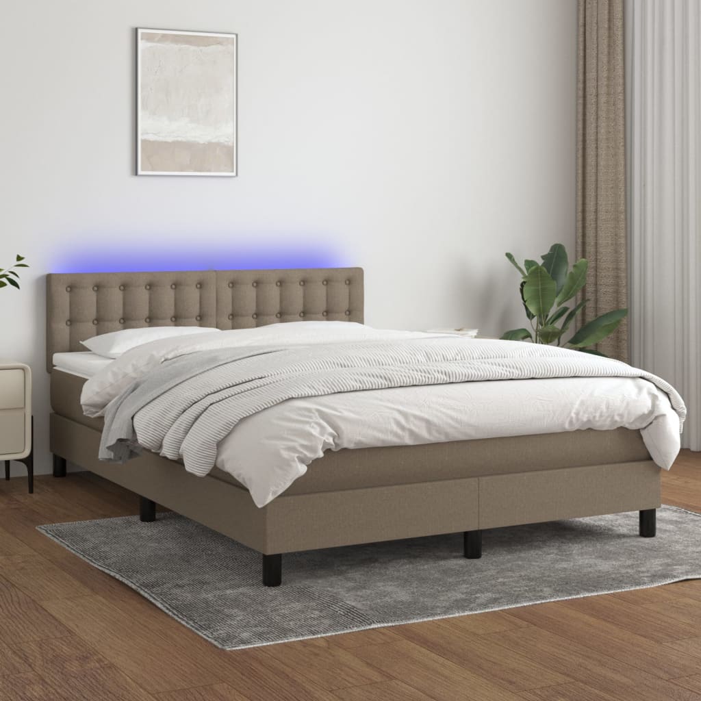 Boxspring met matras en LED stof taupe 140x200 cm – afbeelding 1