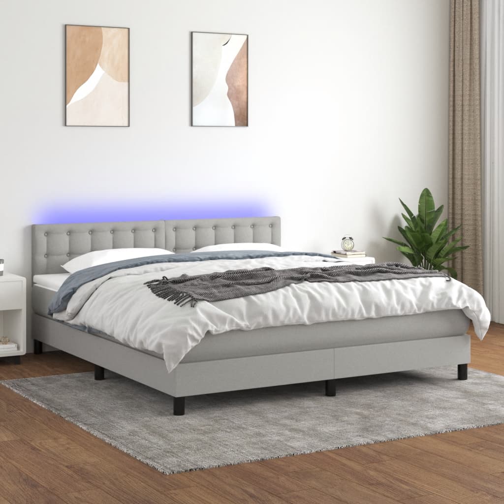Boxspring met matras en LED stof lichtgrijs 180x200 cm – afbeelding 1